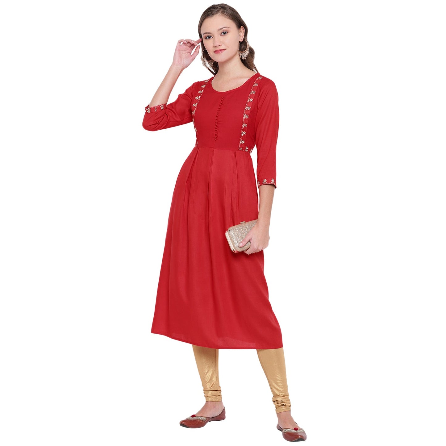 Women's Red Anarkali Rayon Kurta By Vbu