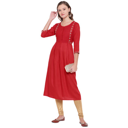 Women's Red Anarkali Rayon Kurta By Vbu