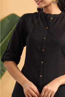 Women's Black Cotton Flex Solid A-Line Kurta