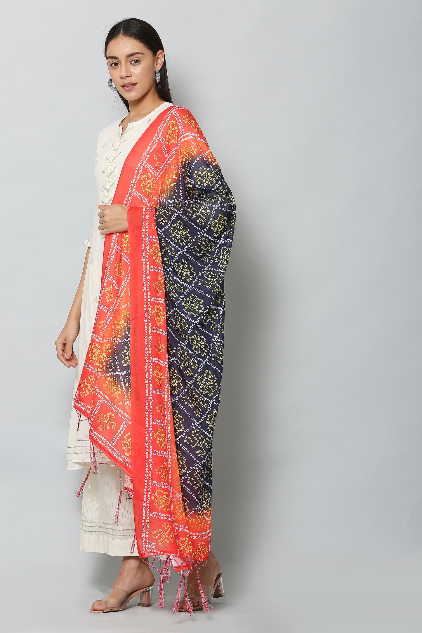 Women's Red & Blue Color Bandhani Digital Printed Dupatta