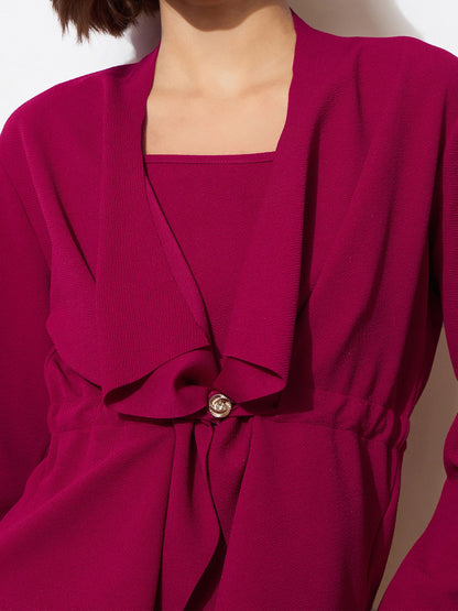 Women's Fuchsia Strappy Bodycon Dress With Shrug