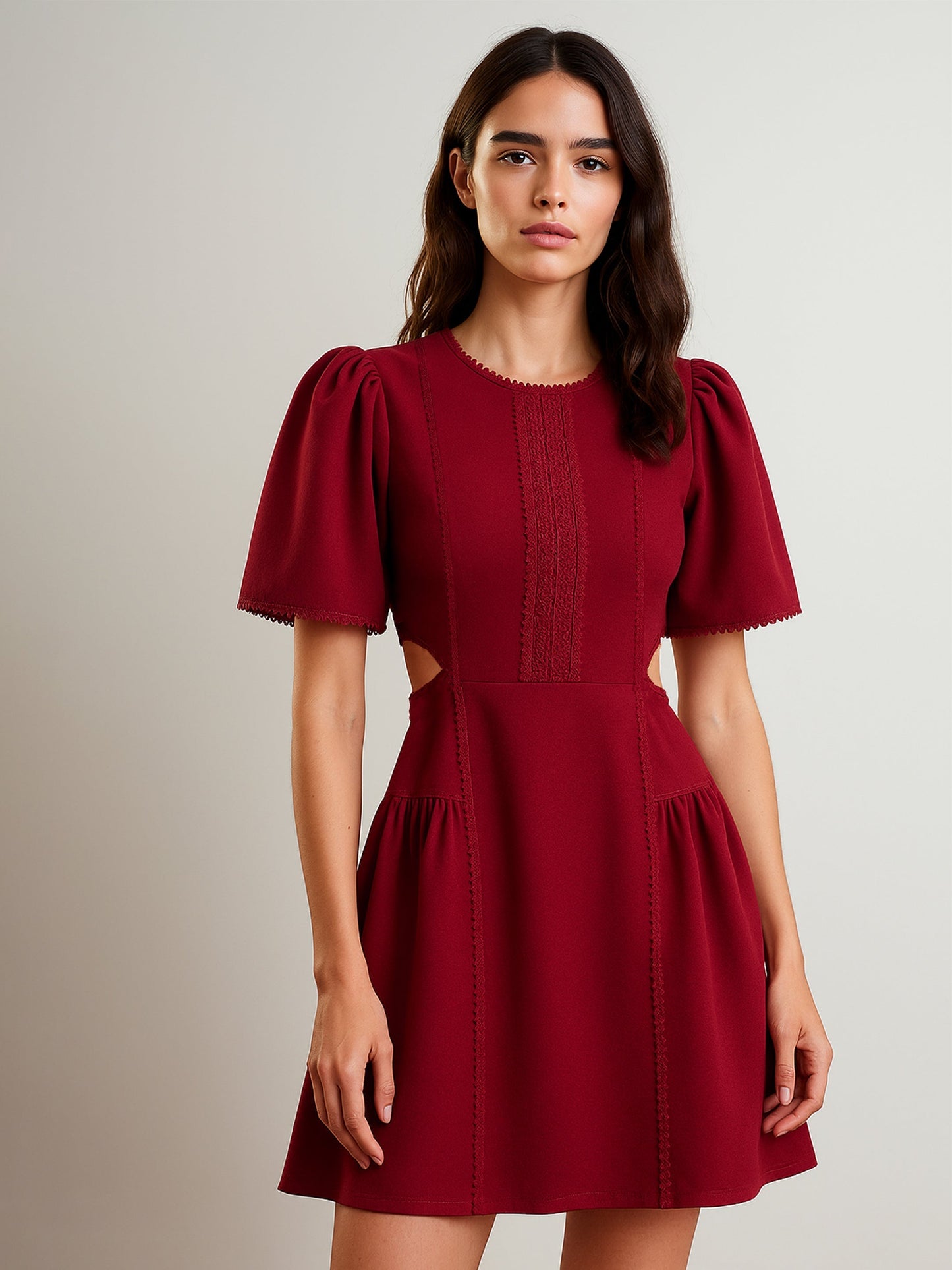 Women's Maroon Side Cut Out Short Dress