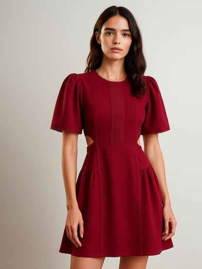 Women's Maroon Side Cut Out Short Dress