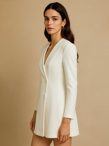 Women's White Double Breasted Short Dress