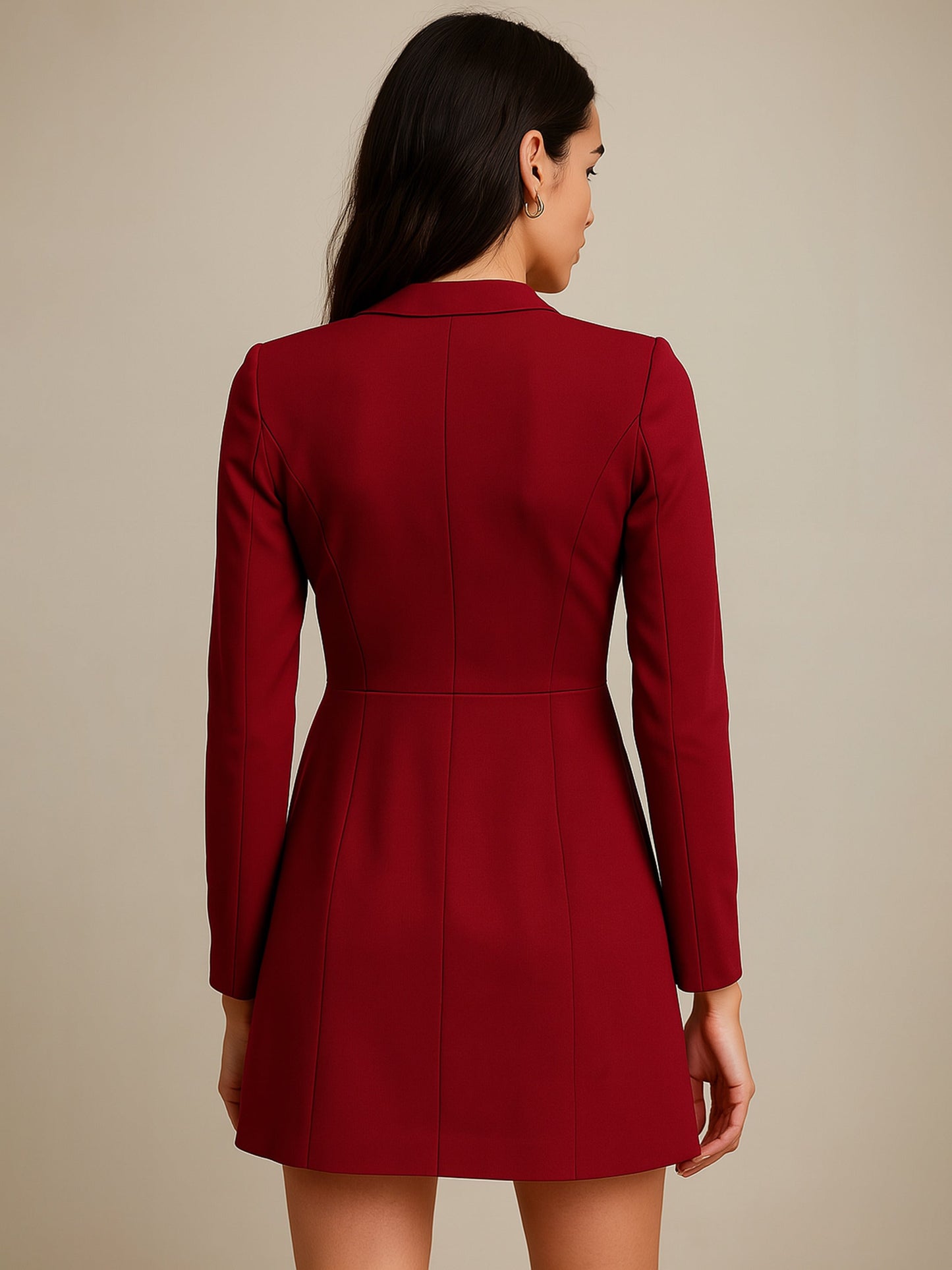 Women's Maroon Double Breasted Short Dress