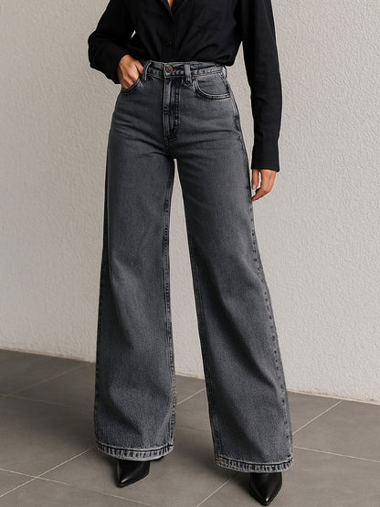 Women's Grey Low Waist Wide Leg Jeans