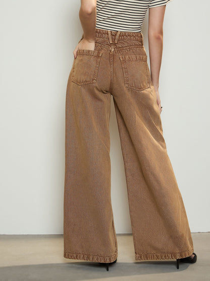 Women's Brown Low Waist Wide Leg Jeans