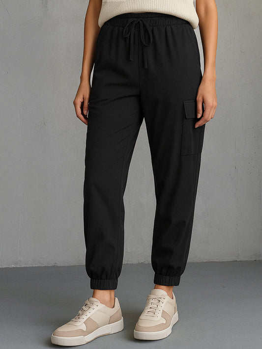 Women's Black Side Pocket Cargo Joggers