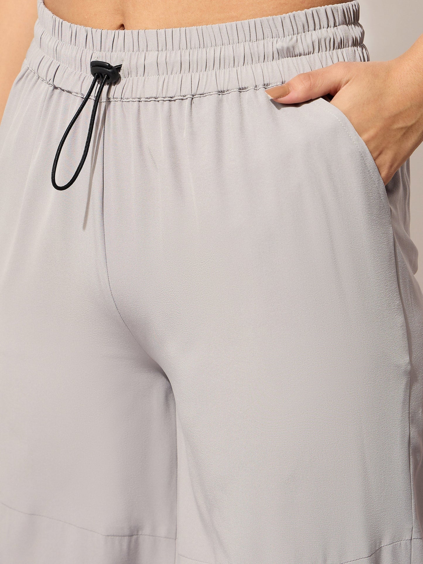 Women's Grey Parachute Hem Pockets Cargos