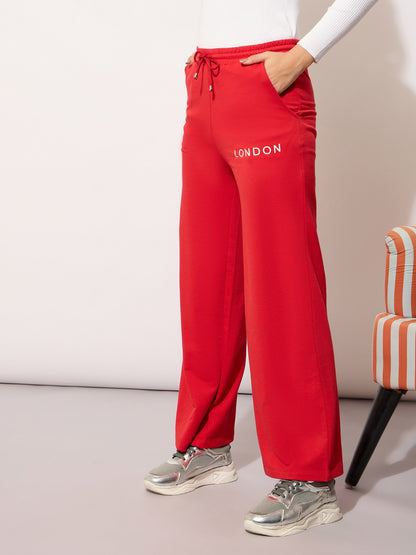 Women's Red Terry LONDON Print Track Pants