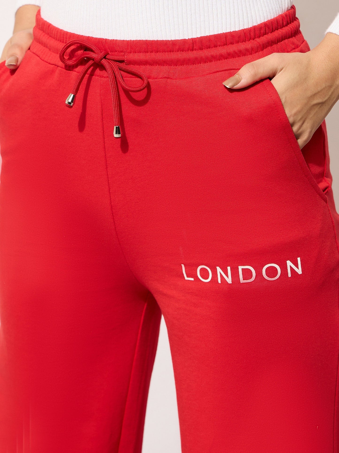 Women's Red Terry LONDON Print Track Pants