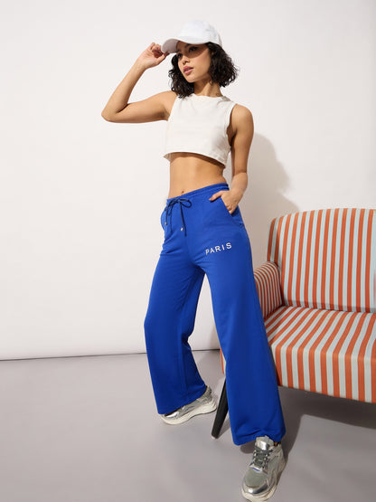 Women's Blue Terry PARIS Print Track Pants