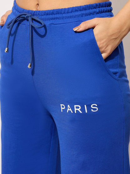 Women's Blue Terry PARIS Print Track Pants