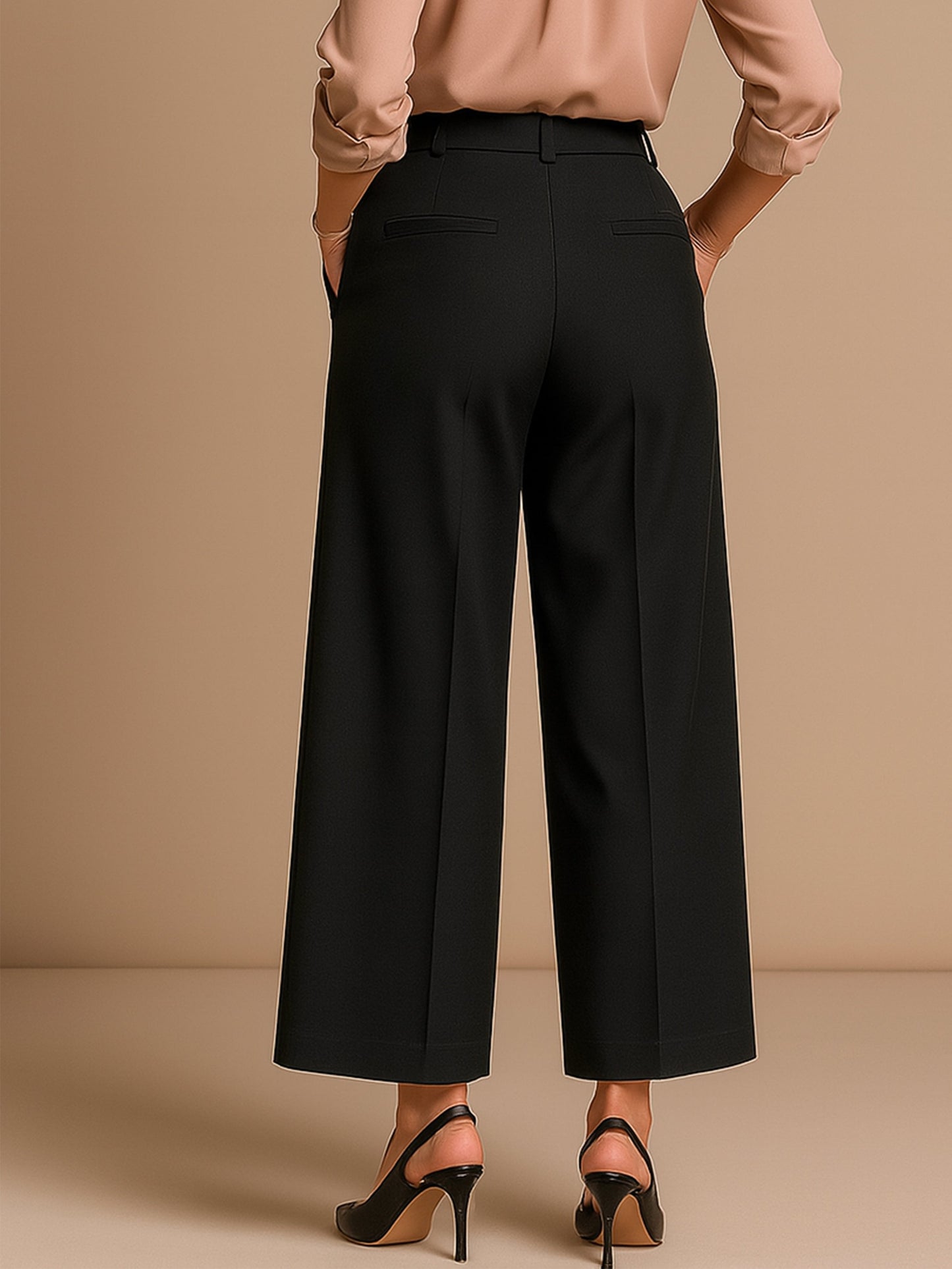 Women's Black High-Rise Front Pleated Korean Pants