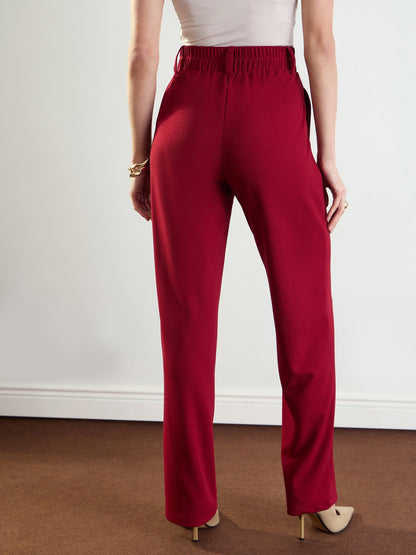 Women's Maroon Front Dart Straight Fit Pants