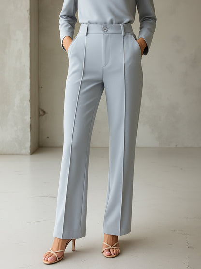 Women's Grey Front Dart Straight Fit Pants