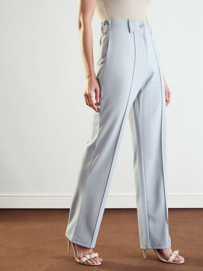 Women's Grey Front Dart Straight Fit Pants