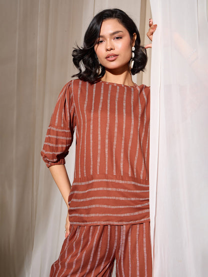 Women's Rust Stripes Print Top With Pants