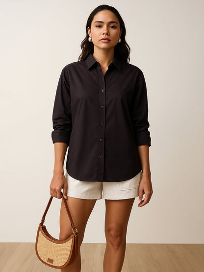 Women's Black Poplin Oversized Shirt