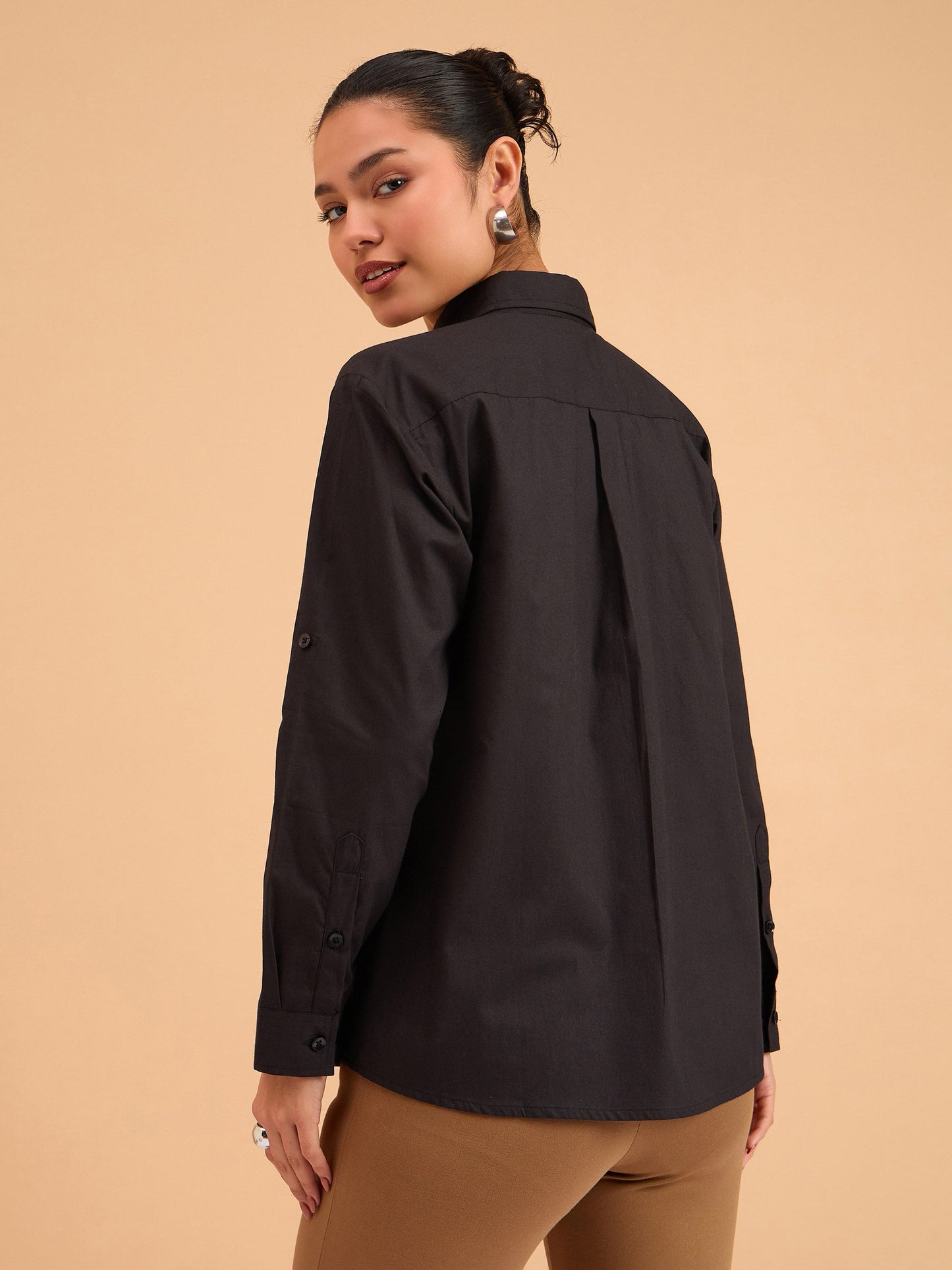 Women's Black Poplin Oversized Shirt