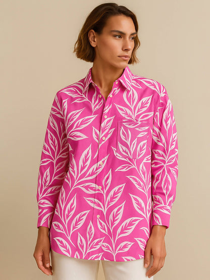 Women's Fuchsia Tropical Floral Oversized Shirt