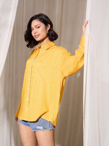 Women's Yellow Pin Polka Dot Oversized Shirt