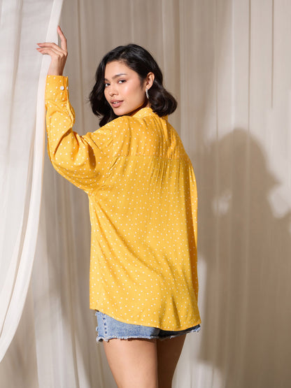 Women's Yellow Pin Polka Dot Oversized Shirt