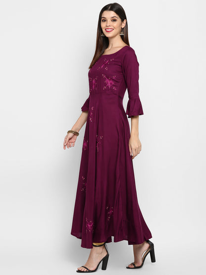 Women's Purple Rayon Kurta By Vbu