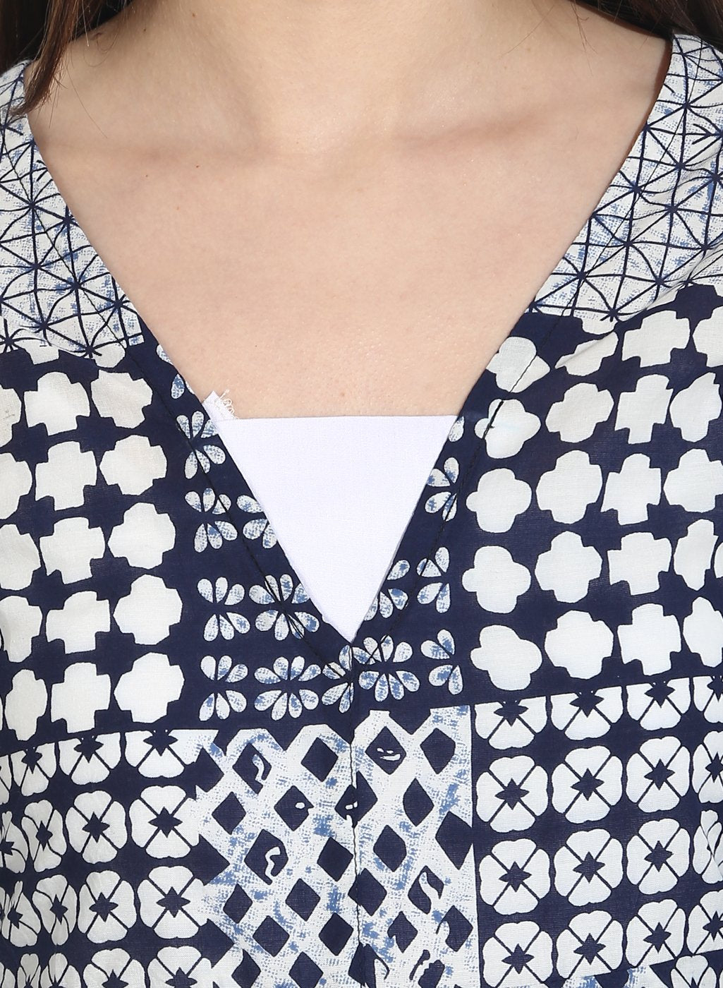 Women's Blue Printed 3/4Th Sleeve Floor Length Open Kurta