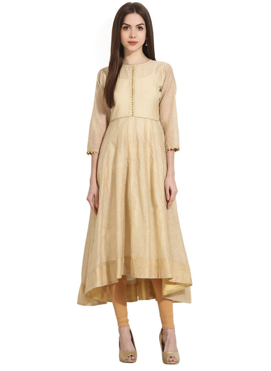 Women's Beige 3/4Th Sleeve Anarkali Kurta