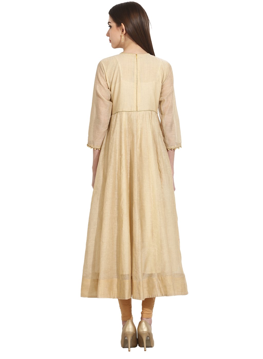 Women's Beige 3/4Th Sleeve Anarkali Kurta