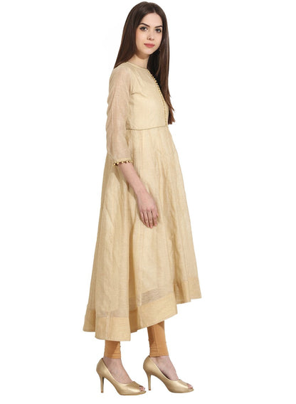 Women's Beige 3/4Th Sleeve Anarkali Kurta