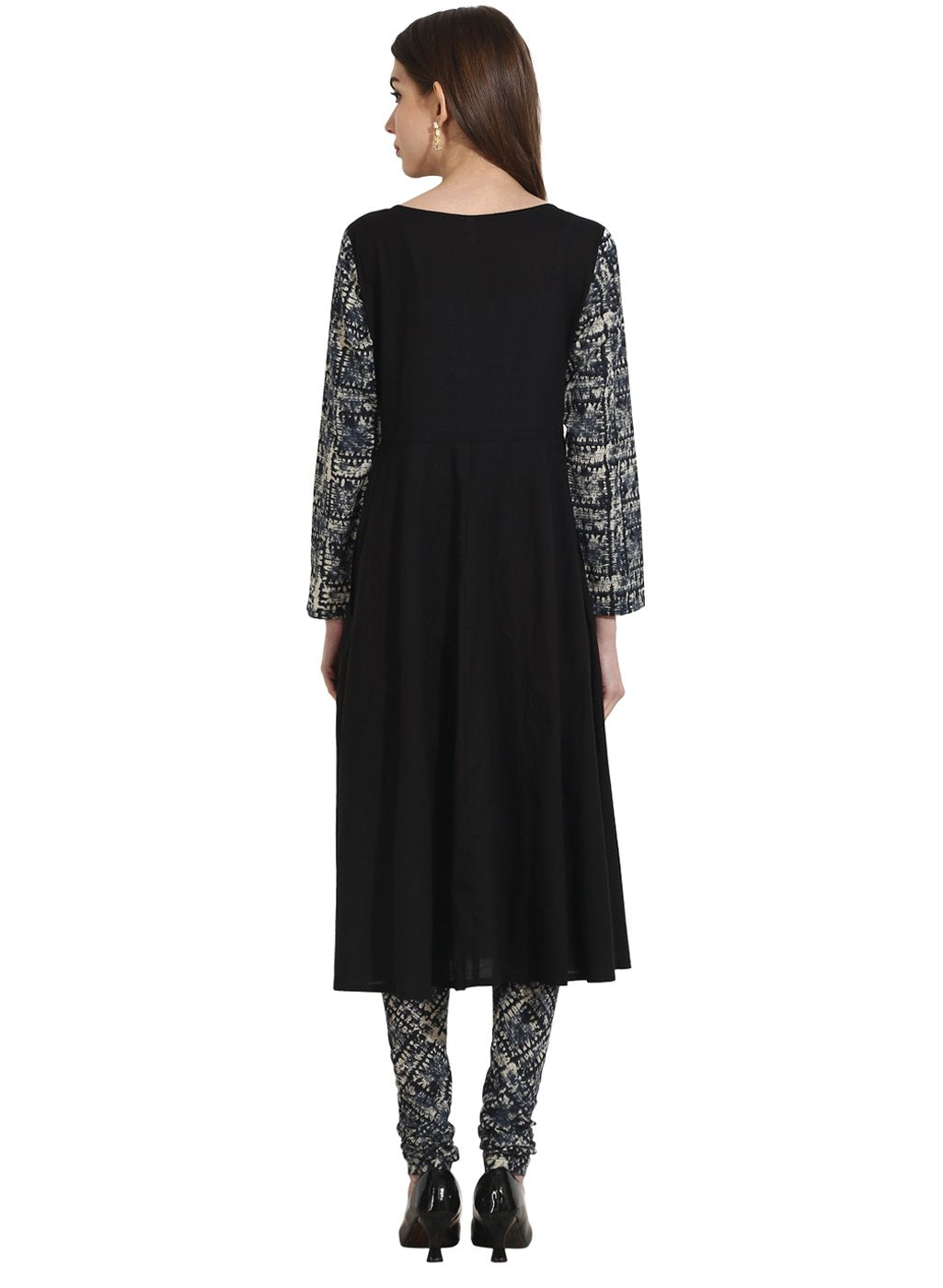Women's Black 3/4Th Sleeve Cotton Kurta