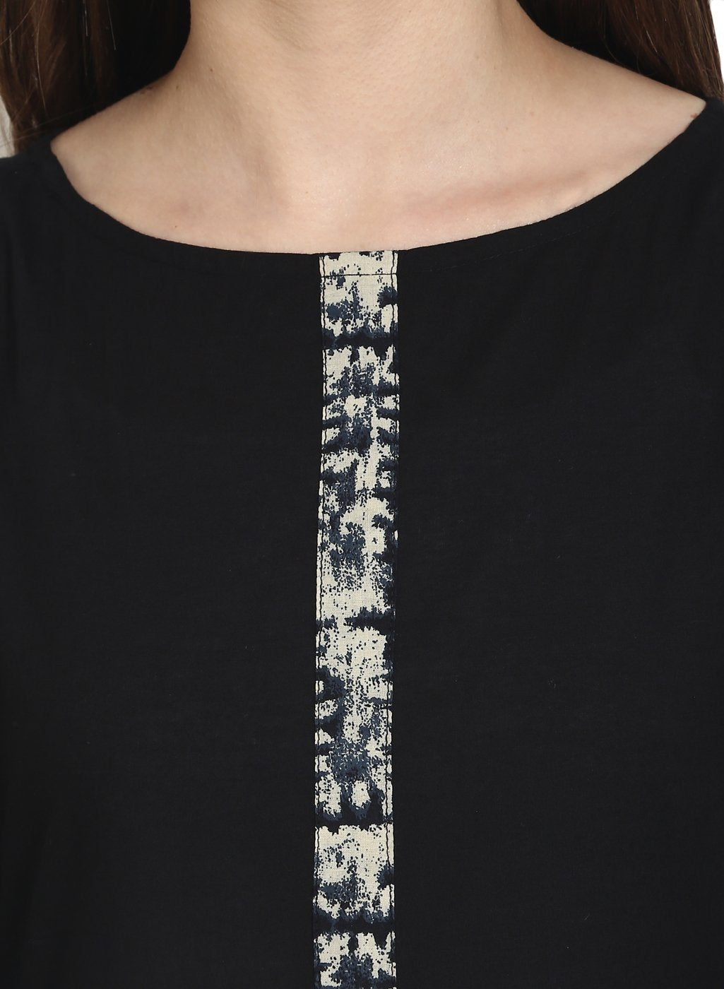 Women's Black 3/4Th Sleeve Cotton Kurta