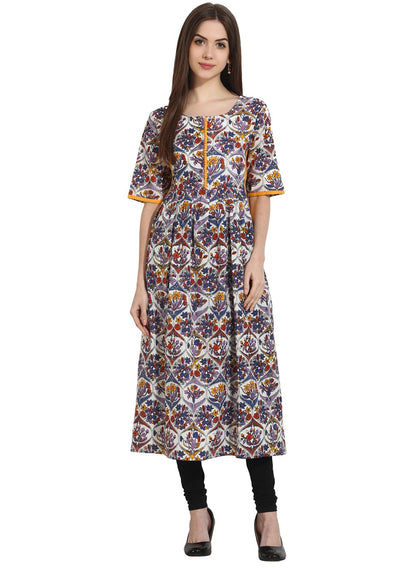 Women's Multi 3/4Th Sleeve Cotton Anarkali Kurta