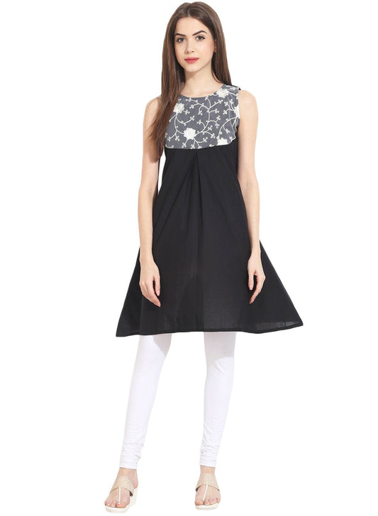 Women's Black Sleevless Cotton Kurti