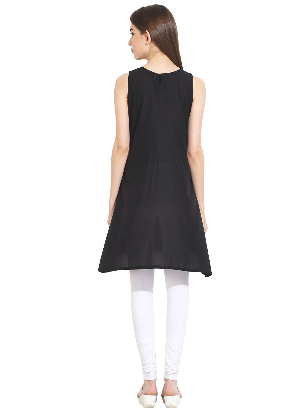 Women's Black Sleevless Cotton Kurti
