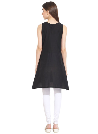Women's Black Sleevless Cotton Kurti