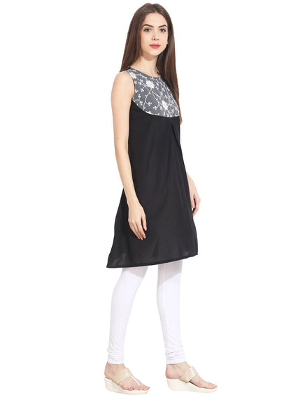 Women's Black Sleevless Cotton Kurti