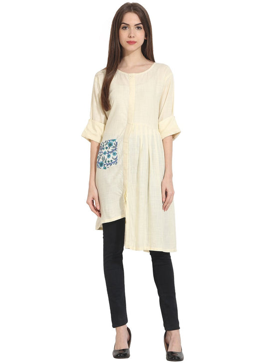 Women's Cream 3/4Th Sleeve Assymetical Georgette Kurta