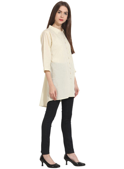 Women's Cream Color 3/4 Sleeve Cotton Tunics
