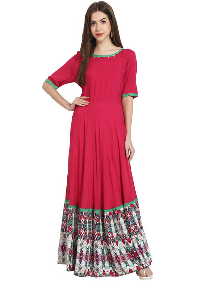 Women's Red Half Sleeve Low Floor Cotton Kurta