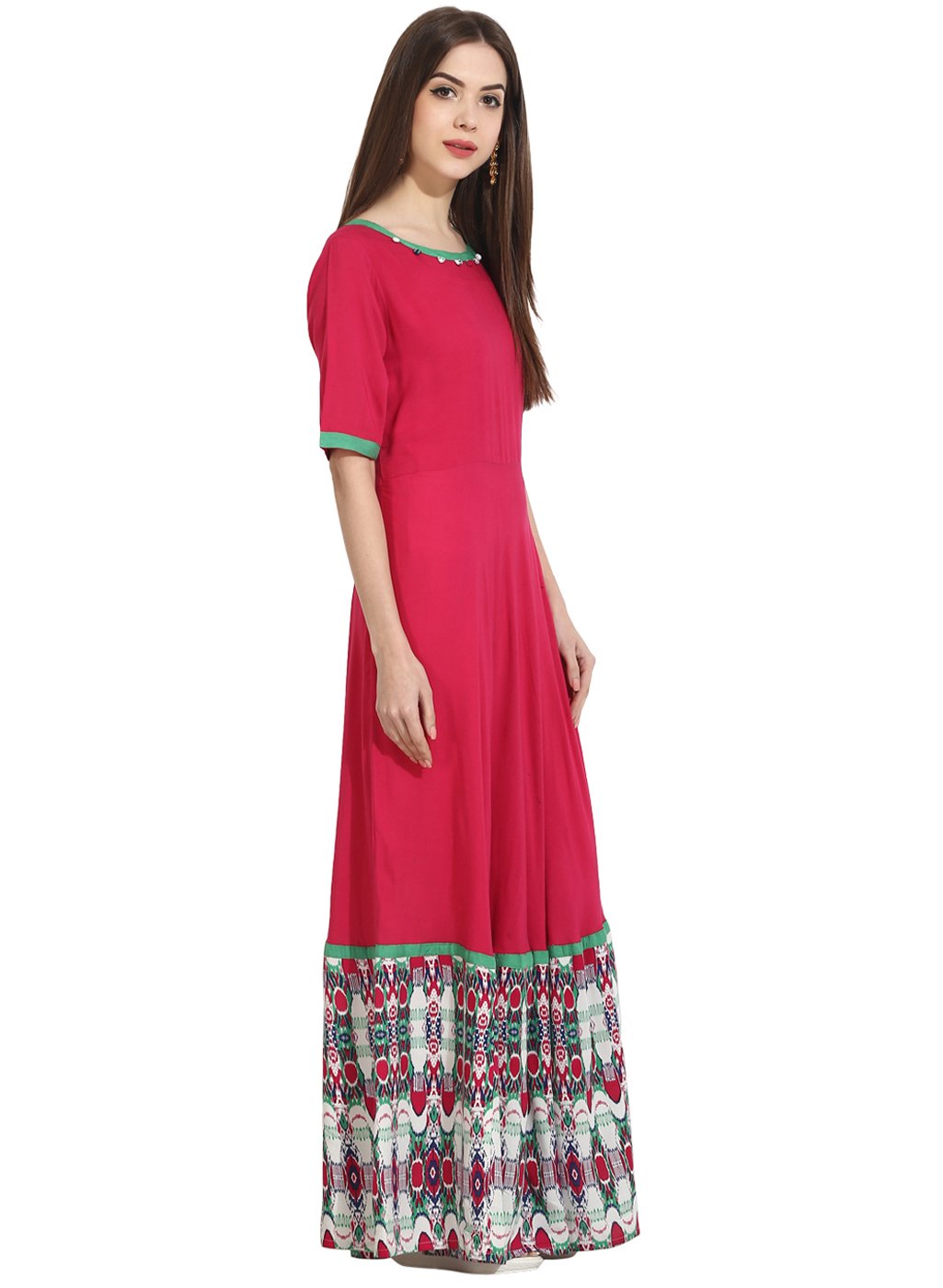 Women's Red Half Sleeve Low Floor Cotton Kurta