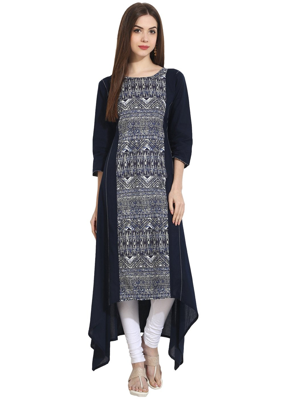 Women's Blue 3/4Th Sleeve Rayon Assymetrical Kurta