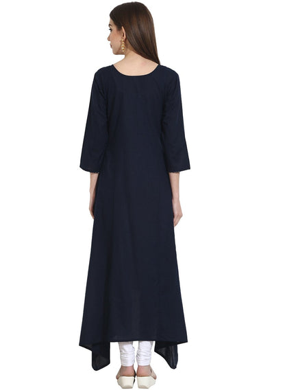 Women's Blue 3/4Th Sleeve Rayon Assymetrical Kurta