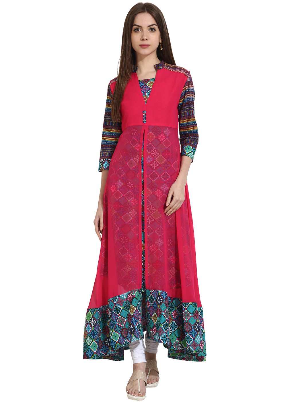 Women's Multi 3/4Th Sleeve Cotton Anarkali Kurta