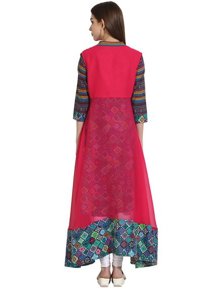 Women's Multi 3/4Th Sleeve Cotton Anarkali Kurta