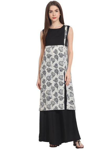 Women's White Printed Sleevless Cotton Kurta