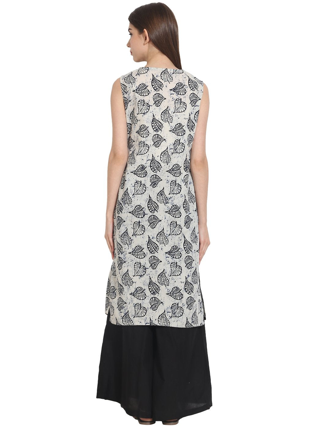 Women's White Printed Sleevless Cotton Kurta