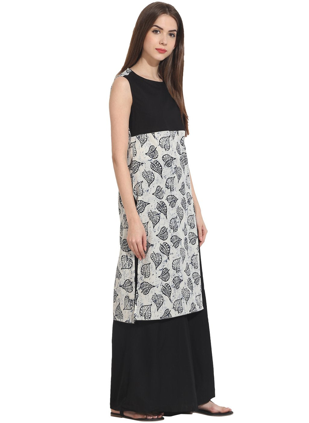 Women's White Printed Sleevless Cotton Kurta